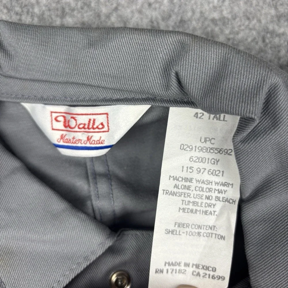 Walls Coveralls Mens 42 Tall Gray Grey Wolf USA‎ Flag Mechanic Workwear VTG Work